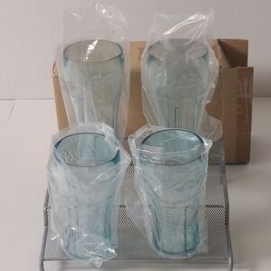 Coca-Cola Light Green Glass Color Tumbler 4 Pcs Set 6" Tall-16.75 Oz NIB